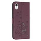 For iPhone XR Embossed Kitten Phone Leather Case with Lanyard(Wine Red) - 3