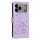 For iPhone 17 Pro Max Embossed Kitten Phone Leather Case with Lanyard(Purple) - 3
