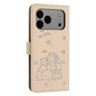 For iPhone 17 Pro Max Embossed Kitten Phone Leather Case with Lanyard(Beige) - 3