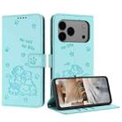 For iPhone 17 Pro Max Embossed Kitten Phone Leather Case with Lanyard(Mint Green) - 1