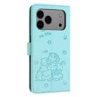 For iPhone 17 Pro Max Embossed Kitten Phone Leather Case with Lanyard(Mint Green) - 3