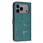 For iPhone 17 Pro Max Embossed Kitten Phone Leather Case with Lanyard(Dark Green) - 3