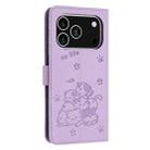 For iPhone 17 Pro Embossed Kitten Phone Leather Case with Lanyard(Purple) - 3