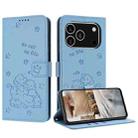For iPhone 17 Pro Embossed Kitten Phone Leather Case with Lanyard(Blue) - 1