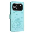 For iPhone 17 Pro Embossed Kitten Phone Leather Case with Lanyard(Mint Green) - 3
