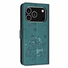 For iPhone 17 Pro Embossed Kitten Phone Leather Case with Lanyard(Dark Green) - 3