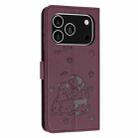 For iPhone 17 Pro Embossed Kitten Phone Leather Case with Lanyard(Wine Red) - 3