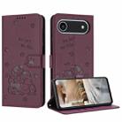 For iPhone 17 Air Embossed Kitten Phone Leather Case with Lanyard(Wine Red) - 1