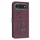 For iPhone 17 Air Embossed Kitten Phone Leather Case with Lanyard(Wine Red) - 3