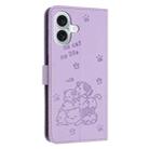For iPhone 17 Embossed Kitten Phone Leather Case with Lanyard(Purple) - 3