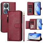 For Honor 90 Smart / X7b 4G / 5G Global Multi-Card Slots Zipper Wallet Leather Phone Case(Dark Red) - 1