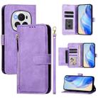 For Honor Magic6 Pro 5G Global Multi-Card Slots Zipper Wallet Leather Phone Case(Purple) - 1