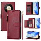 For Honor X9b / Magic6 Lite 5G Global Multi-Card Slots Zipper Wallet Leather Phone Case(Dark Red) - 1