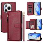 For Honor Power Multi-Card Slots Zipper Wallet Leather Phone Case(Dark Red) - 1