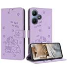 For Infinix Hot 30i Embossed Kitten Phone Leather Case with Lanyard(Purple) - 1