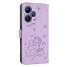 For Infinix Hot 30i Embossed Kitten Phone Leather Case with Lanyard(Purple) - 3