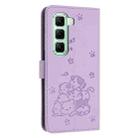 For Infinix Hot 50 4G Embossed Kitten Phone Leather Case with Lanyard(Purple) - 3