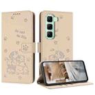 For Infinix Hot 50 4G Embossed Kitten Phone Leather Case with Lanyard(Beige) - 1