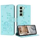 For Infinix Hot 50 4G Embossed Kitten Phone Leather Case with Lanyard(Mint Green) - 1