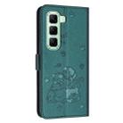 For Infinix Hot 50 4G Embossed Kitten Phone Leather Case with Lanyard(Dark Green) - 3