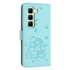 For Infinix Hot 50 5G Embossed Kitten Phone Leather Case with Lanyard(Mint Green) - 3