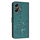 For Infinix Hot 30 4G Embossed Kitten Phone Leather Case with Lanyard(Dark Green) - 3