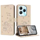 For Infinix Hot 40 4G / 40 Pro 4G Embossed Kitten Phone Leather Case with Lanyard(Beige) - 1