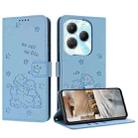 For Infinix Hot 40 4G / 40 Pro 4G Embossed Kitten Phone Leather Case with Lanyard(Blue) - 1