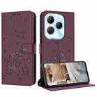 For Infinix Hot 40 4G / 40 Pro 4G Embossed Kitten Phone Leather Case with Lanyard(Wine Red) - 1