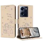 For Infinix Note 30 / Note 30 5G Embossed Kitten Phone Leather Case with Lanyard(Beige) - 1