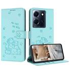 For Infinix Note 30 / Note 30 5G Embossed Kitten Phone Leather Case with Lanyard(Mint Green) - 1