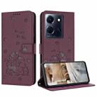 For Infinix Note 30 / Note 30 5G Embossed Kitten Phone Leather Case with Lanyard(Wine Red) - 1