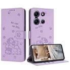 For Infinix Note 30i Embossed Kitten Phone Leather Case with Lanyard(Purple) - 1