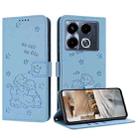 For Infinix Note 40 5G Embossed Kitten Phone Leather Case with Lanyard(Blue) - 1