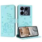 For Infinix Note 40 5G Embossed Kitten Phone Leather Case with Lanyard(Mint Green) - 1