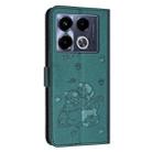 For Infinix Note 40 5G Embossed Kitten Phone Leather Case with Lanyard(Dark Green) - 3