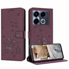 For Infinix Note 40 5G Embossed Kitten Phone Leather Case with Lanyard(Wine Red) - 1