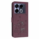 For Infinix Note 40 5G Embossed Kitten Phone Leather Case with Lanyard(Wine Red) - 3