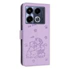 For Infinix Note 40 4G Embossed Kitten Phone Leather Case with Lanyard(Purple) - 3