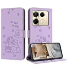 For Infinix Note 40 Pro 4G / 5G Embossed Kitten Phone Leather Case with Lanyard(Purple) - 1