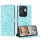 For Infinix Zero 30 4G Embossed Kitten Phone Leather Case with Lanyard(Mint Green) - 1