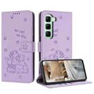 For Infinix Hot 50 Pro 4G Embossed Kitten Phone Leather Case with Lanyard(Purple) - 1