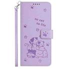 For Infinix Hot 50 Pro 4G Embossed Kitten Phone Leather Case with Lanyard(Purple) - 2