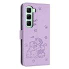 For Infinix Hot 50 Pro 4G Embossed Kitten Phone Leather Case with Lanyard(Purple) - 3