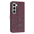 For Infinix Hot 50 Pro 4G Embossed Kitten Phone Leather Case with Lanyard(Wine Red) - 3