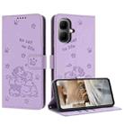 For Infinix Smart 10 4G Embossed Kitten Phone Leather Case with Lanyard(Purple) - 1