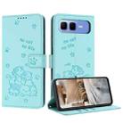 For Infinix Smart 10 Plus 4G Embossed Kitten Phone Leather Case with Lanyard(Mint Green) - 1
