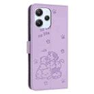 For Xiaomi Poco M6 Pro 5G Embossed Kitten Phone Leather Case with Lanyard(Purple) - 3