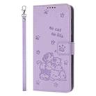 For Xiaomi Poco C55 Embossed Kitten Phone Leather Case with Lanyard(Purple) - 2