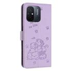 For Xiaomi Poco C55 Embossed Kitten Phone Leather Case with Lanyard(Purple) - 3